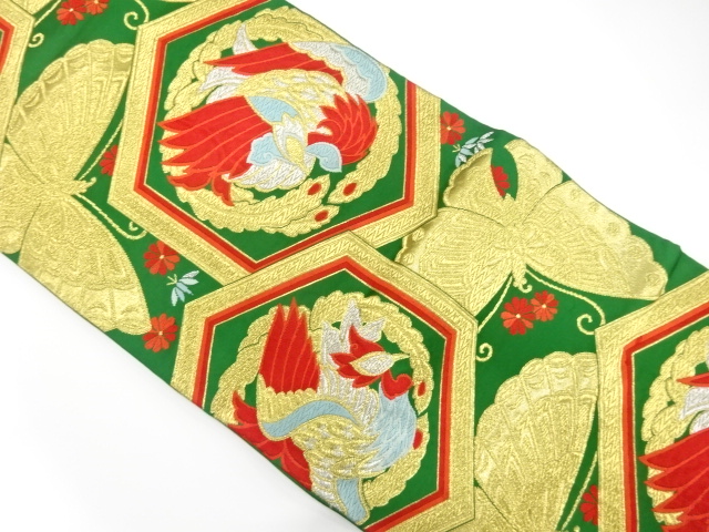 JAPANESE KIMONO / ANTIQUE FUKURO OBI / SILK / WOVEN PHOENIX & BUTTERFLY